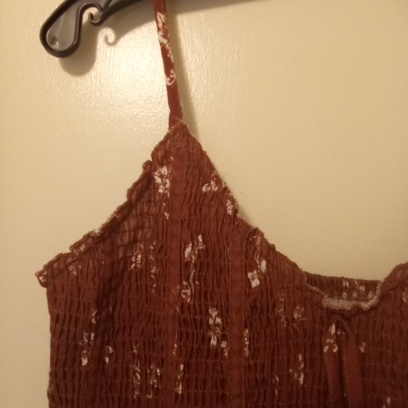 Boho Style Brown With White Floral Mini Dress Size 2XL - Picture 3 of 6